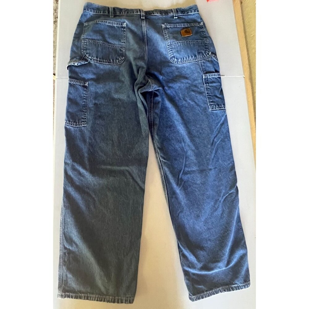 Carhartt Mens Blue Denim Work Jeans Size 38x30 Slight (paint) Stains Distress - Picture 2 of 12